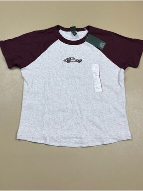 Wild Fable XXL Ribbed Raglan Tee Burgundy White Car Graphic Y2K